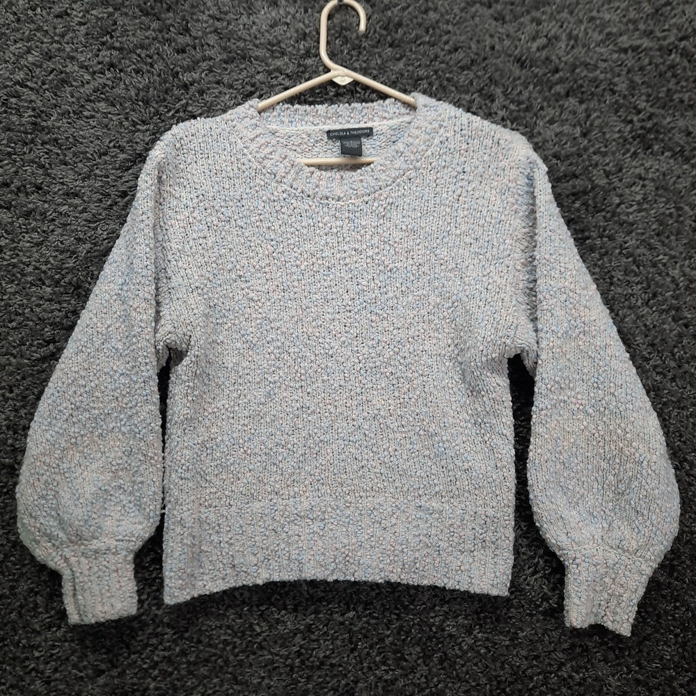 Chelsea & Theodore Sweater Women Small Pink Blue‎ Popcorn Knit Crew Neck Soft